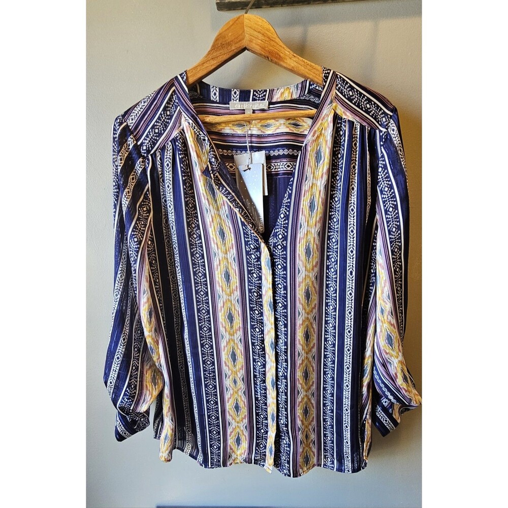 Daniel Rainn Blue, Purple, Gold V-Neck Button Top Women's Size XL.